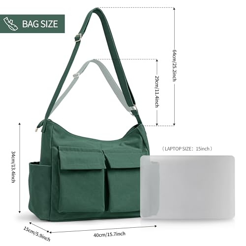 Image of KALIDI Canvas Tote Bag Large Hobo Crossbody Shoulder Handbag Zipper Messenger Bag for Women or Men Casual College Work