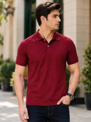 Image of MANTICORE Men's Cotton Blend Regular Fit Polo Neck Half Sleeve Solid Casual T-Shirt | Polo T-Shirt for Men - KSMPT-01
