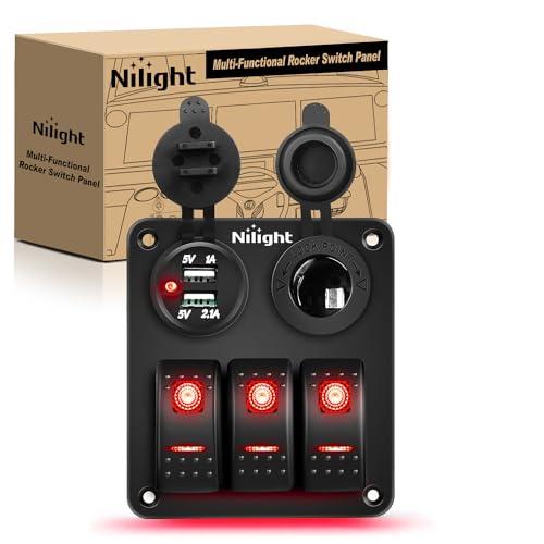 Nilight 3 Gang Rocker Switch Panel SPST On Off 12 Volt Toggle Red