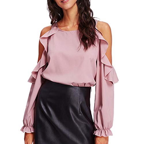 ZODOF Camisas Mujer, Elegante Camiseta Mujer Linda Tops Volantes Blusas Off Hombro Manga Larga Pullover Mujer Tops Fiesta Blusa