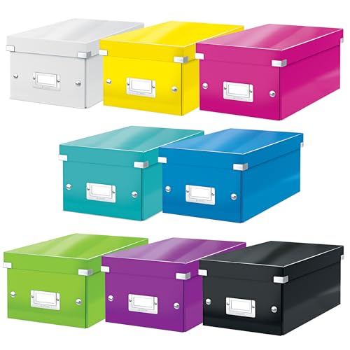 Leitz Click & Store kleine längliche Aufbewahrungsbox, DVD Aufbewahrung, Ideal als Geschenkbox mit Deckel, Stapelbox aus hochwertiger Hartpappe mit laminierter Oberfläche, Schwarz, 60420095