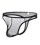 ZONBAILON Bulge Pouch Thong Underwear for Men Sexy Sheer See Through Black Mesh Bulge Enhancing G-String T-Back Size Medium