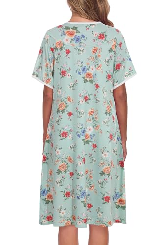 Image of AVIIER Nightgows for Women Soft Cotton Night Shirts Short Sleeve Sleepwear with Pockets