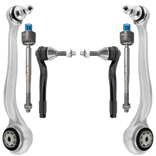 Image of Detroit Axle - RWD 6pc Front End Kit for Mercedes-Benz C300 C350e CLS450 E300 E450, 2 Lower Forward Control Arms w /Ball Joint 4 Inner and Outer Tie Rod Ends Replacement