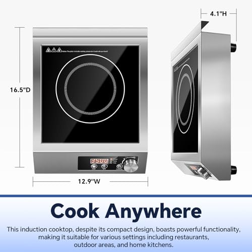 Image of 3500W Commercial Induction Cooktop with Knob & LCD Display - 10-Level Precise Power Control, Quiet Cooling System for Home Chef, Catering & Outdoor Cooking