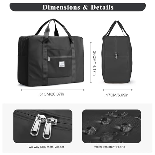 Large Travel Bag for Women, Foldable Travel Duffel Bag with Trolley Sleeve, Carry on Weekender Overnight Bag with Wet Pocket, Personal Item Bag,Black3