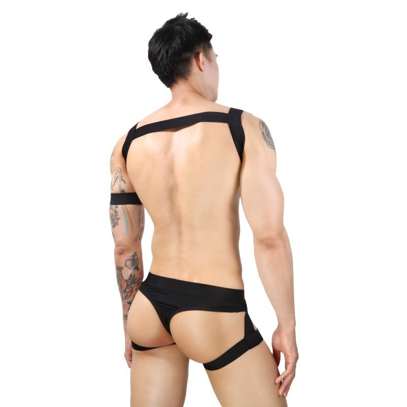 BaronHong Men's Thong Underwear Sexy Outfit Legging Straps Sets Chest Straps Tight Fitting Underpants Set3