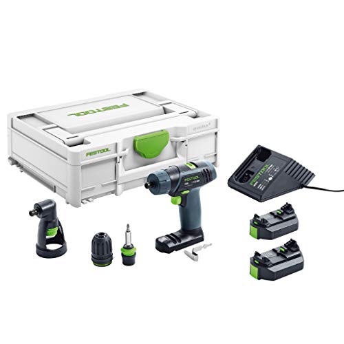 Festool Akku-Bohrschrauber TXS 2,6-Set (mit Akkupacks, Ladegerät, Werkzeugfutter, Magnet-Bithalter, Schnellspannbohrfutter, Winkelvorsatz, Bit, Gürtelclip), im Systainer