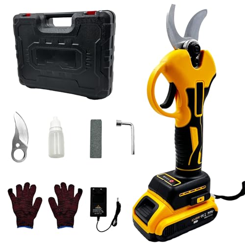 VOLTIX Forbici Potatura Elettriche Professionali 30mm, Cesoie Elettriche a Batteria con 2 Batterie 21V, Forbici da Potatura per Giardinaggio, Ulivi, Alberi da Frutta e Vigneti, Giallo
