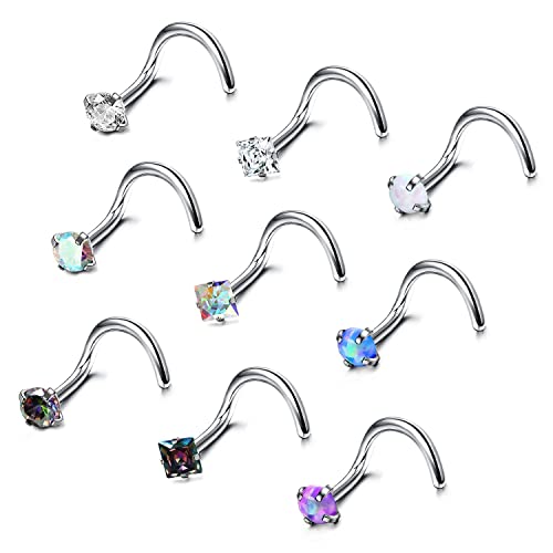 LOLIAS G23 Titanium Nose Ring Studs Screw Nose Rings 20G 2mm Micro CZ Opal Nose Studs Nostrial Nose Piercing Jewelry