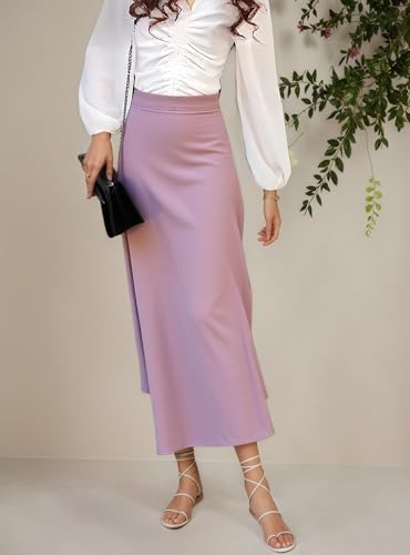 Women's Elegant Maxi Skirt, Lilac Purple, High Waist, A-Line Silhouette, Ankle Length3