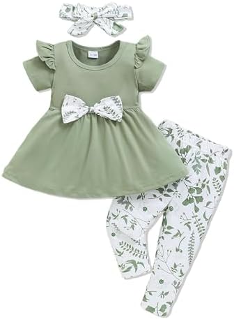 Baby Girl Clothes Toddler Girl Outfits Infant Girl Summer Clothes for Girl Ruffle Shirt Pants+Cute Headband 3PCS