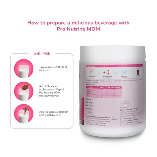 Image of PRO NUTRINE Mom Protein Powder for Pregnant Women | Chocolate Protein for Women | Sugar-Free Maternal Nutrition for Pregnancy & Breastfeeding | Premium Whey Protein for Lactating Mothers - 400g