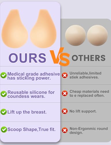 Lift Nipple Covers for Women, Ultra-Thin Seamless Sticky Adhesive Bras, Push Up Reusable Solid Silicone Pasties Bras4