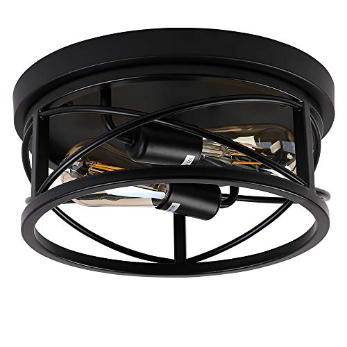 Sihanjun Vintage Industrial Style Rustic Farmhouse Ceiling Light Semi Flush Mount Fixture Black Metal Cage 2-Light For Bedroom Kitchen Living Room Hallway Bathroom Dining Room #TOP3