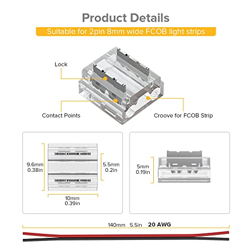 FCOB COB 8mm Kit di connettori 14pcs connettore trasparente 5pcs 15cm lungo 20AWG fili di estensione per non cablata senza saldatura,FCOB striscia di connessione angolare - Illuminazione - Immagine 2