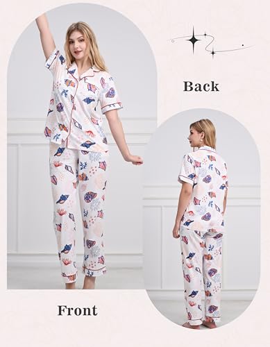Image of NAP BOUND 100% Cotton Women's Pajama Sets Short Sleeve Button Down Soft Pjs 2 Piece Lounge Set with Pocket Nightwear XS-XXL