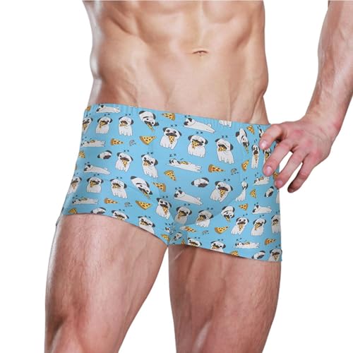 Cute Puppy Pizza Mens Swim Trunk Swimwear Bathing Suit Swim Brief Square Leg Board Short S B04051983
