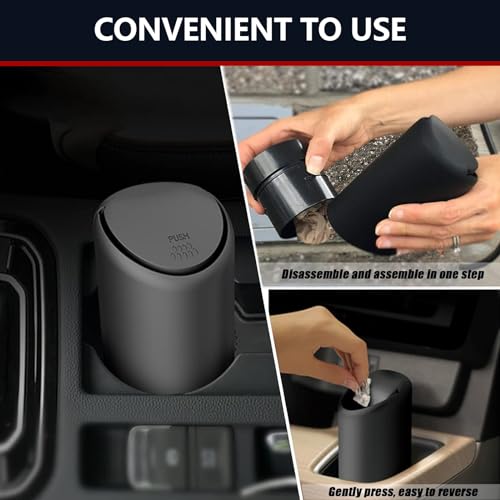 Image of UGSHY 1 PC Car Trash Can with Lid, 2.5 inch x 6.2 inch Silicone Portable Small Trash Can, Cup Type Embedded Integrated Waterproof Trash Can for Most Cars SUVs and Trucks (Black)
