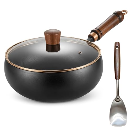 Wok de hierro fundido 10in sin recubrimiento con tapa y espátula