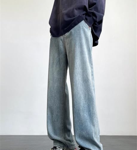Men’S Straight Leg Korean Style Denim Jeans with Zipper Fly Mid Waist Loose Fit Casual Pants2