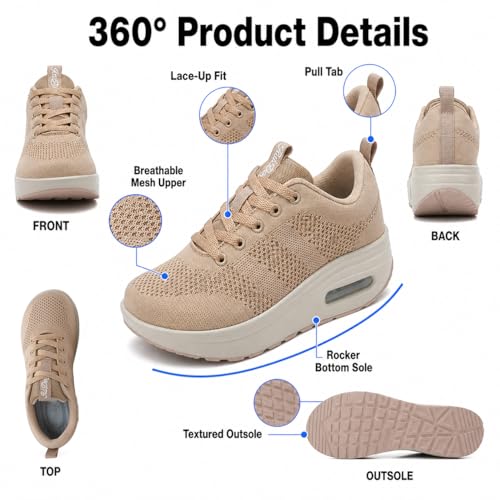 Image of Womens Platform Wide Walking Shoes Breathable Sneakers with Air Cushion Sole for Women, Lace-Up Width Shoe for Travel