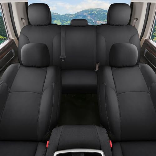 Image of Coverado Chevy Silverado Waterproof Canvas Seat Covers Full Set, Fit for Silverado GMC Sierra 2007-2013 & 2019-2026 1500, 2020-2026 2500HD 3500HD Crew Double Extended Cab(Flat Front&Flat Rear, Black)