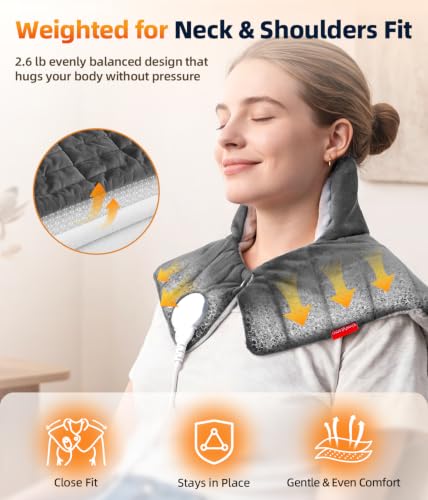Image of Comfytemp Heating Pad for Neck and Shoulders and Back, 2.6lb Weighted Electric Heat Pad, Large Heated Wrap, 9 Heat Settings & 11 Timer, Birthday Gifts for Women Men Mom Dad, Gray