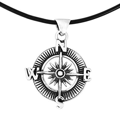 Collier boussole argent sterling 925 pendentif ciselé haute joaillerie