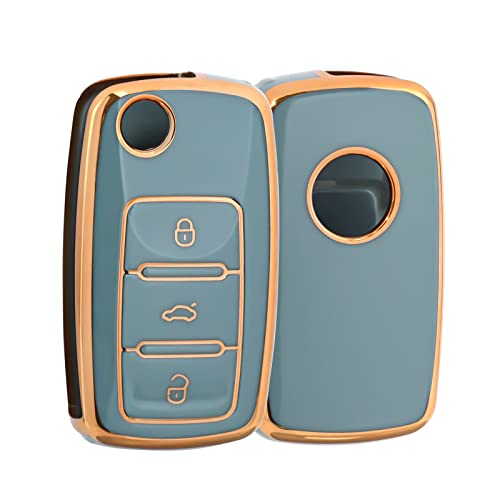 OFFCURVE Etui a Clef Couvre Clef 3 Boutons Étui à Clé TPU Coque Clé Compatible avec VW Volkswagen Skoda Seat Polo Golf Passat Santana Jetta