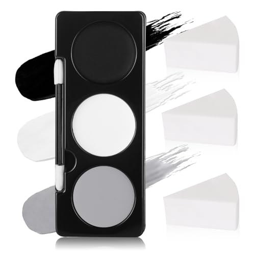 Paminify Black White Light Grey Face Paint + 3PCS Sponge