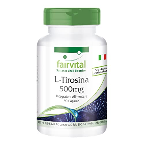Fairvital | L-tirosina 500 mg - 1 mese di trattamento - alto dosaggio - 90 capsule - aminoacido