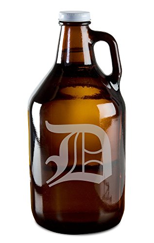 Olde English Upper Case 'D' Hand-Made Etched Glass Beer Growler 64 oz