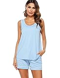 Women's Sleepwear Sleevelees Pajama Set with Short Pants Light Blue