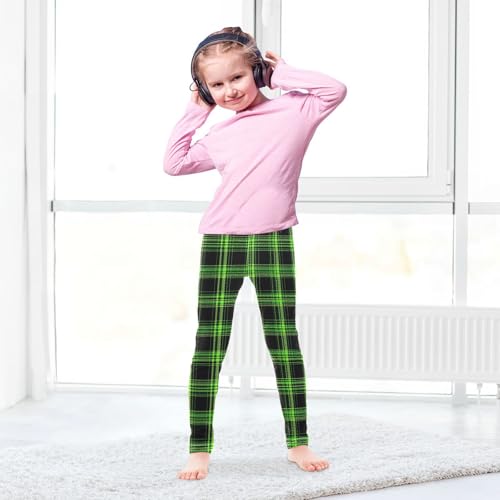 Girls Leggings Green Black Tartan Plaid Kids Length Leggings Pants Toddler Athletic Soft Tights Trousers 4T4