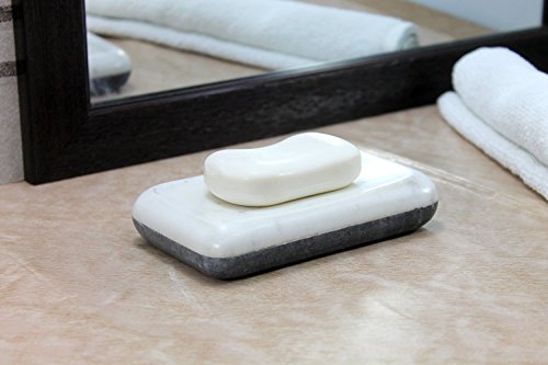 Kleo - Double Sided Soap Dish Made Of Natural Black Stone And White Marble | Bath Kitchen Accessories #TOP1