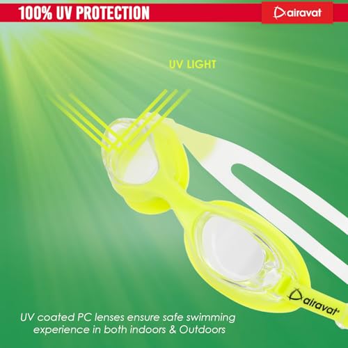 Image of AIRAVAT Hydro 1027 Swimming Goggles, Adjustable Pool Goggles For Adult, Youth, Boys & Girls, Optic Quality Poly carbonate Lenses, 100% UV Protection Anti-fog Coated, Ultra Durable (Green)