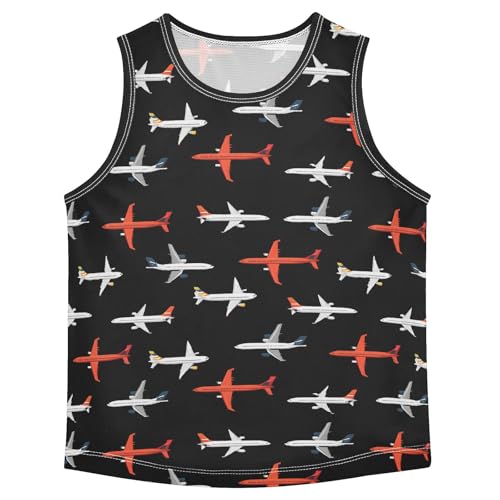 Airplane Black Pattern Boys Tank Top Sleeveless Quick Dry Athletic T-Shirts 3-10T