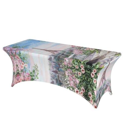 Nappe de table extensible motif fleurs et Tour Eiffel lavable 1,8 m - 2