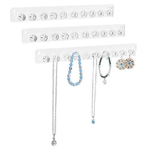 PandaHall Collier Cintre, Lot de 3pcs Organiseurs de Bijoux avec 10 Porte-Colliers en Diamant Crochets de Rangement Muraux pour Femme Boucles d'oreilles Bracelets Cheville Clé, 30x3.5cm