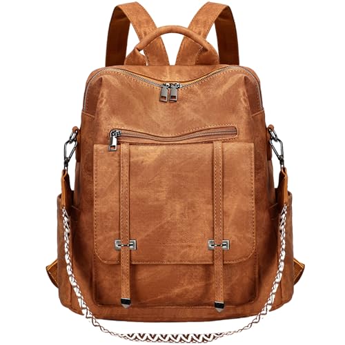 Leathario Mochila Mujer de Cuero PU con Multibolsillos, Mochila Casual y Funcional para Uso Diario,...