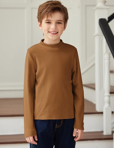 Arshiner Boys Long Sleeve Turtleneck T-Shirt Solid Color Warm Tee Tops Casual Thermal Pullover for Kids 5-12 Years2