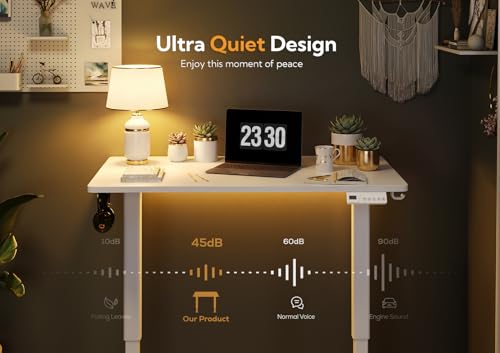 Image of Claiks Electric Height Adjustable Stand Up Desk, 32x19 Inches Sit Stand Desk for Home Office, White Top /White Frame