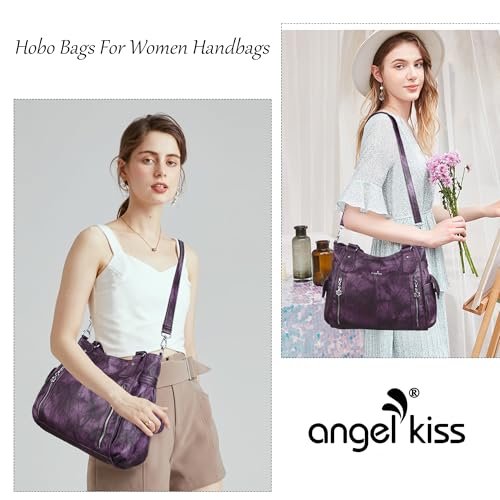 Image of Angel Kiss Handbags for Womens Top-Handle Hobo Purse Roomy Casual Shoulder Bags PU Tote Satchel Purse for Women