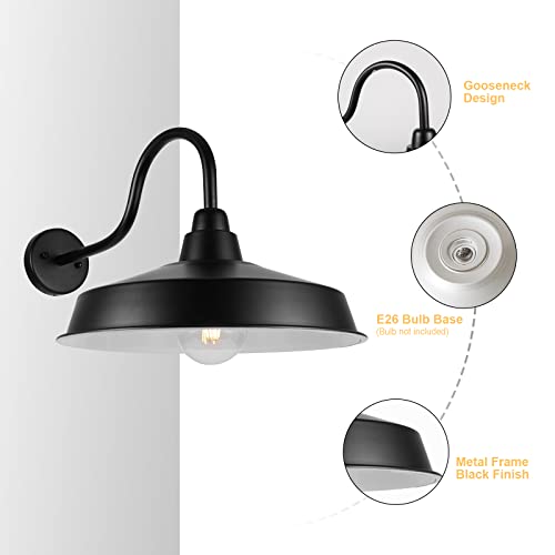 Diyel Gooseneck Barn Light Outdoor, 16 Inch Dome Large Farmhouse Exterior Light Fixture Wall Mount, Industrial Outdoor Wall Sconce Outside For House, Shop, Front Porch, Garage, Entryway, Black, 2 Pack #TOP1