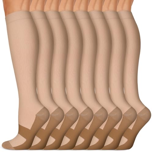 Image of 7 Pack Copper Knee High Compression Socks For Men & Women - Best For Running,Athletic,Medical,Pregnancy and Travel -15-20mmHg