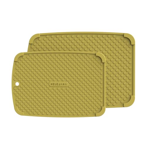 2-Pack Silicone Multi-Use Mats (14" & 12") ¨C All-Purpose Hot Pad, Non-Slip Drying Mat, Counter Protector in Vibrant Green