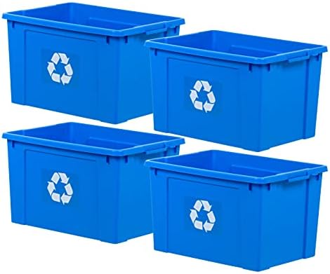 IRIS USA 18 Gallon / 72 Quart Plastic Recycle Bins for Home, Commercial, Indoor, Outdoor, Garage, Blue, 4 Pack