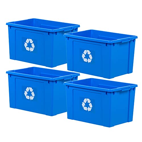Iris Usa 18 Gallon / 72 Quart Plastic Recycle Bins For Home, Commercial, Indoor, Outdoor, Garage, Blue, 4 Pack #TOP19