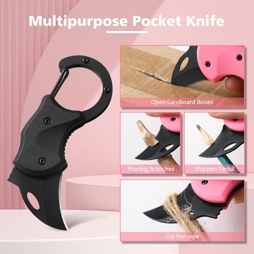 Image of 2 Pack Small Pocket Knife Gifts for Men & Women,Cool Folding Knife Box Cutter,Mini EDC Knives for Everyday Carry(Black & Pink)